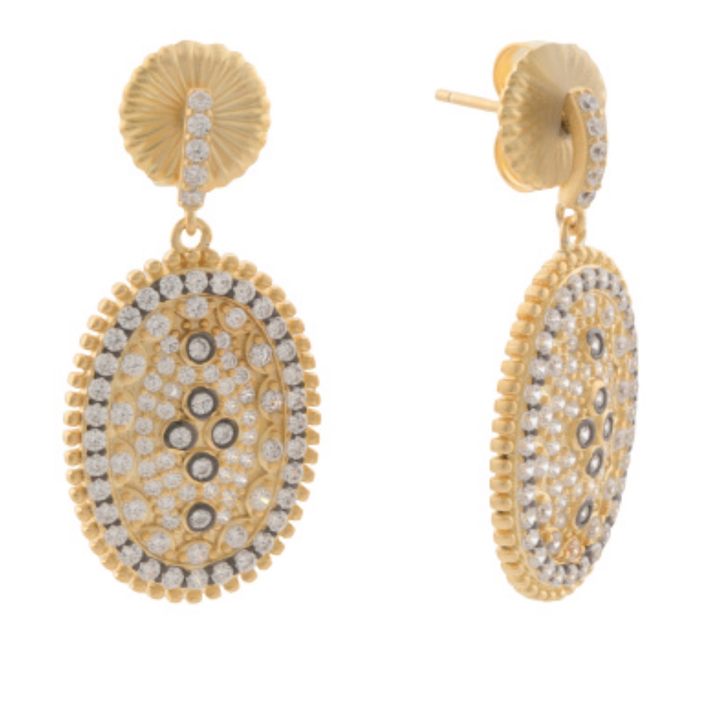 Freida Rothman 14karat Gold Plated Sterling Silver Clover Shield Earings New 92$
